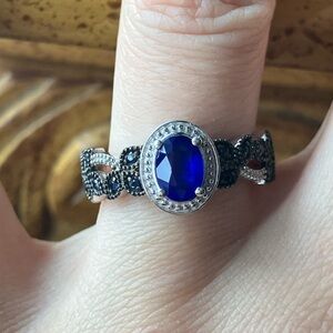 Blue Spinel Blue Sapphire Sterling Silver Ring Size 8